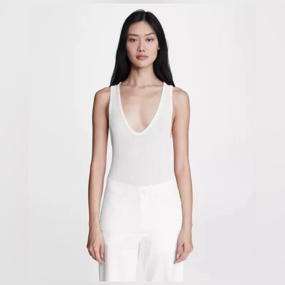 rag & bone Zoe Deep V Ribbed Tank White NWT Elevated Minimalist Top S